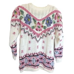 Vintage Jennifer Reed Knitted By Hand Multicolor All Over Sweater Size Medium